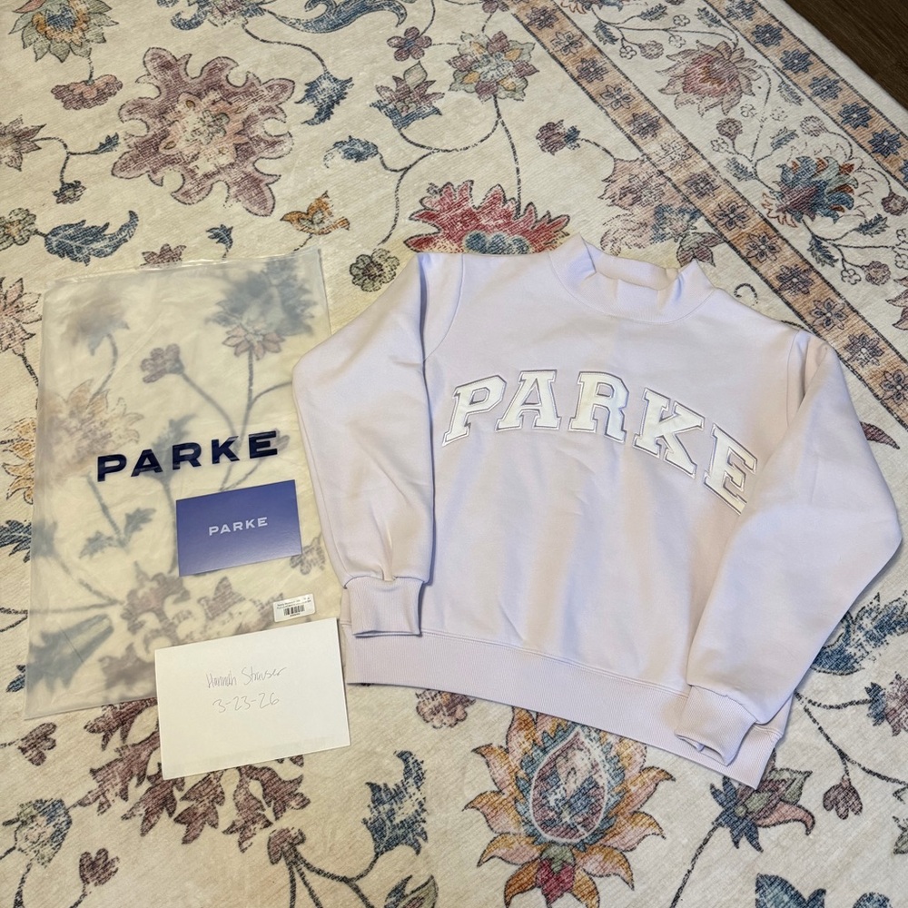 Parke Varsity Fleece Lined Mock Neck Sweatshirt in Lilac - S/M - Picture 2 of 4